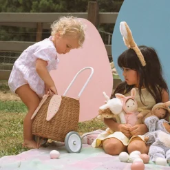 Online Olli Ella Rattan Bunny Luggy with Lining - Gumdrop