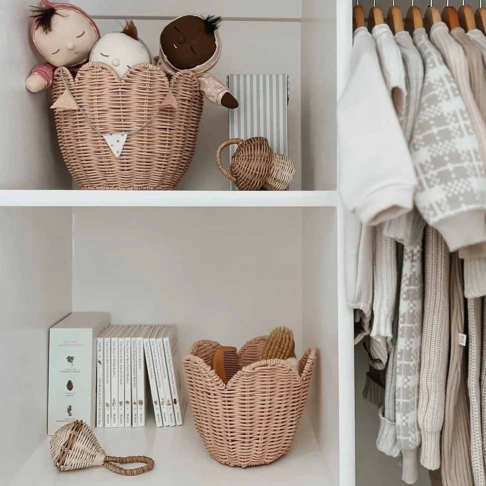 Hot Olli Ella Rattan Lily Basket Set - Seashell Pink
